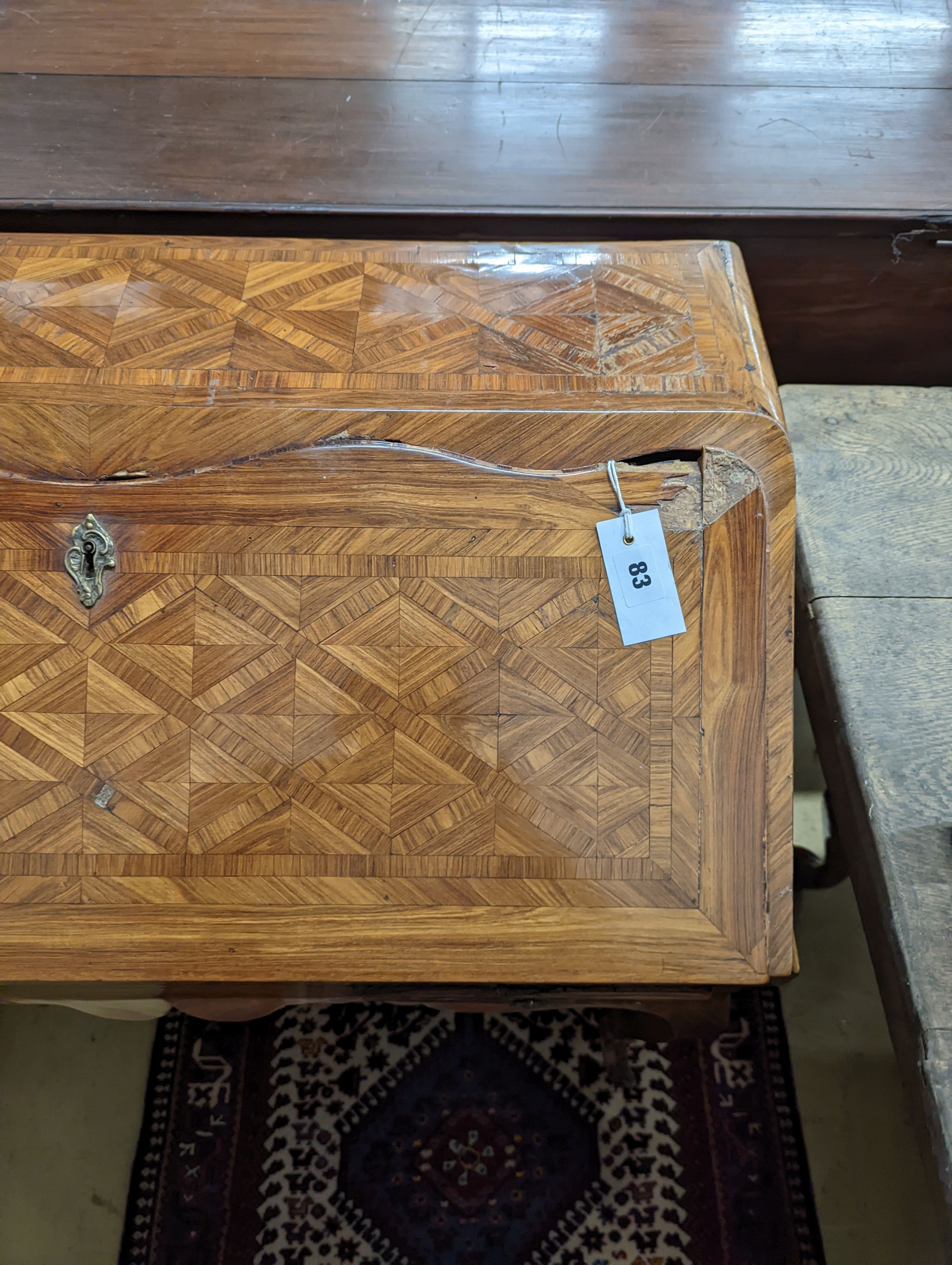 An 18th century French kingwood parquetry bureau. (Fall front AF) W-79cm, D-44cm, H-90cm.
